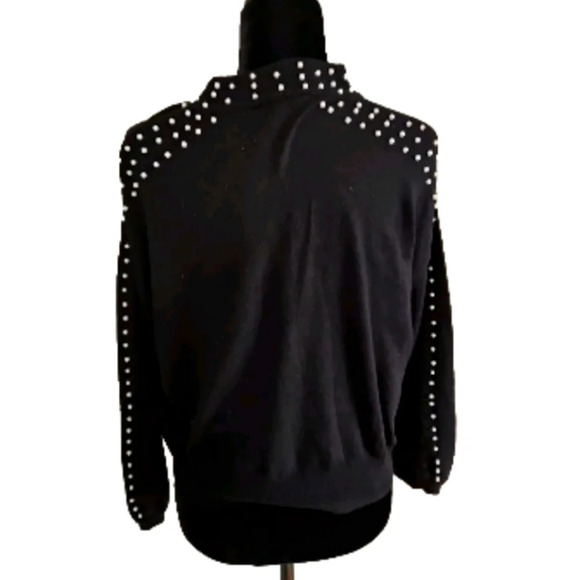 Bebe Womens Black Slightly Cropped Mock Neck Sweater With Pearl Accents M - Picture 4 of 13